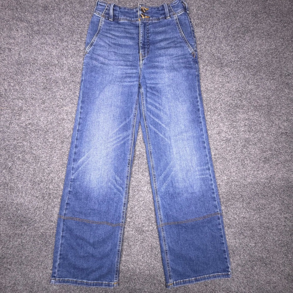Pilcro High Rise Wide Leg Blue Denim Jeans Double Button Medium Wash 26